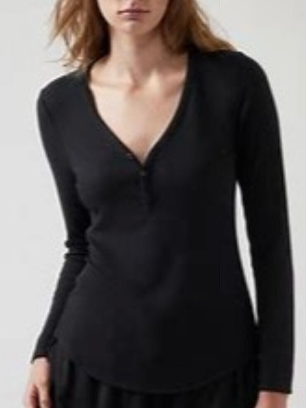 Athleta Black Long Sleeve Henley V-Neck Top NWT - Wind Doen Sleep Top